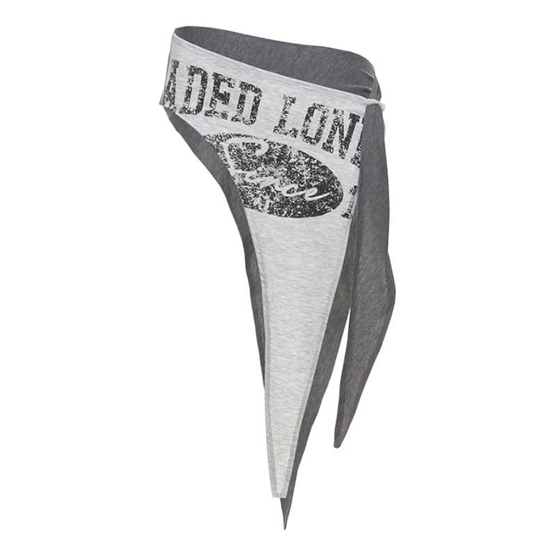 Y2K Grunge Asymmetrical Waist Wrap Skirt Overlay | Edgy Distressed Print Fall Fashion Belt