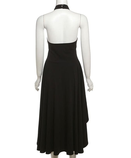 Elegant Black Halter High-Low Maxi Dress - Chic for Fall & Holiday Soirees