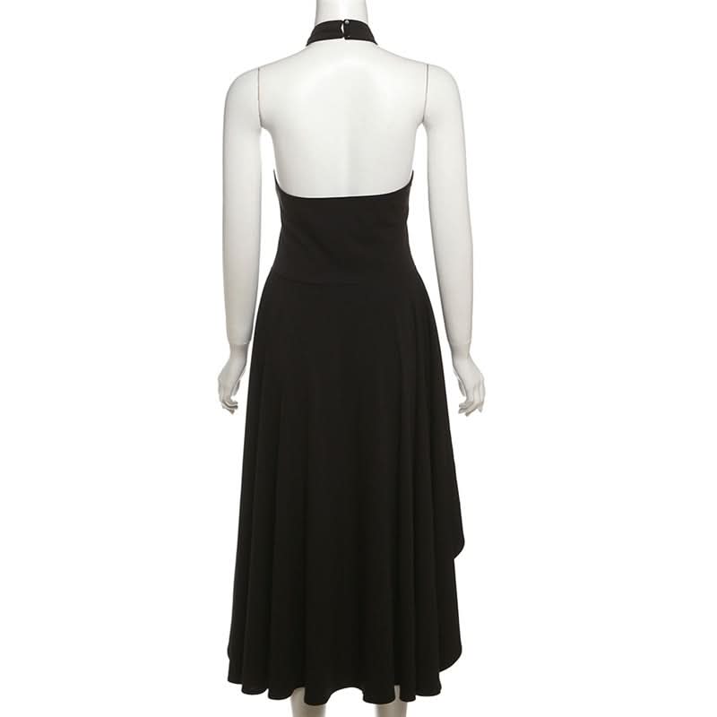 Elegant Black Halter High-Low Maxi Dress - Chic for Fall & Holiday Soirees