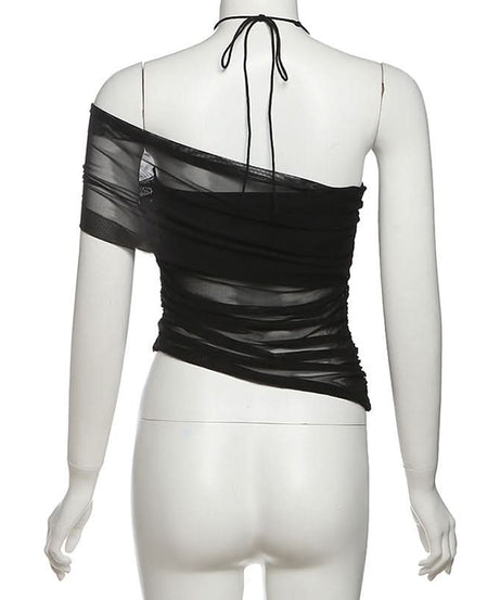 Black Beaded Halter Mesh Top: Your Iconic Fall & Holiday Party Statement Piece