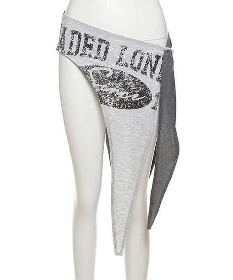 Y2K Grunge Asymmetrical Waist Wrap Skirt Overlay | Edgy Distressed Print Fall Fashion Belt