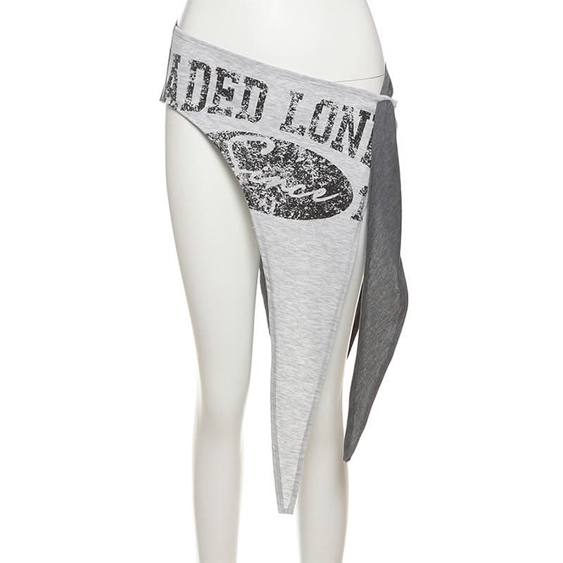 Y2K Grunge Asymmetrical Waist Wrap Skirt Overlay | Edgy Distressed Print Fall Fashion Belt