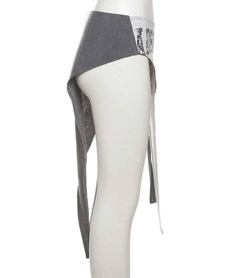 Y2K Grunge Asymmetrical Waist Wrap Skirt Overlay | Edgy Distressed Print Fall Fashion Belt