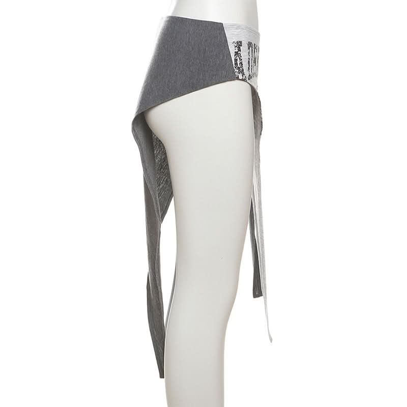 Y2K Grunge Asymmetrical Waist Wrap Skirt Overlay | Edgy Distressed Print Fall Fashion Belt