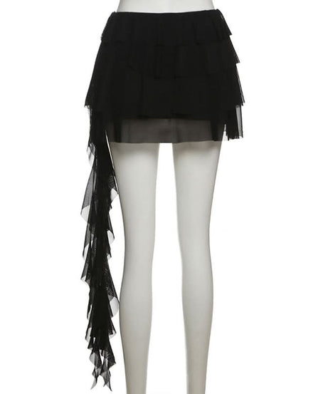 Dramatic Red Butterfly Ruffle Mini Skirt with Train - Perfect for Fall Parties & Halloween