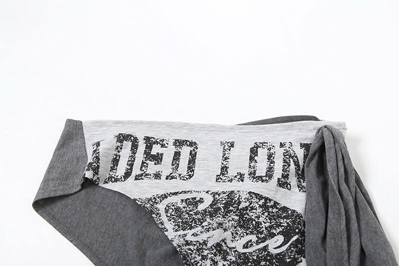 Y2K Grunge Asymmetrical Waist Wrap Skirt Overlay | Edgy Distressed Print Fall Fashion Belt