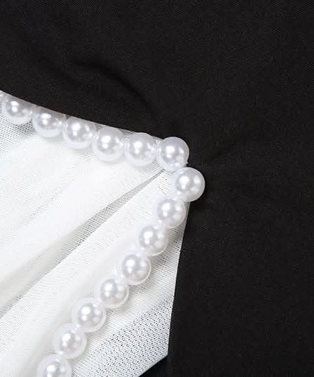 Chic Black & White Strapless Pearl Maxi Dress - Elegant Holiday Event Gown