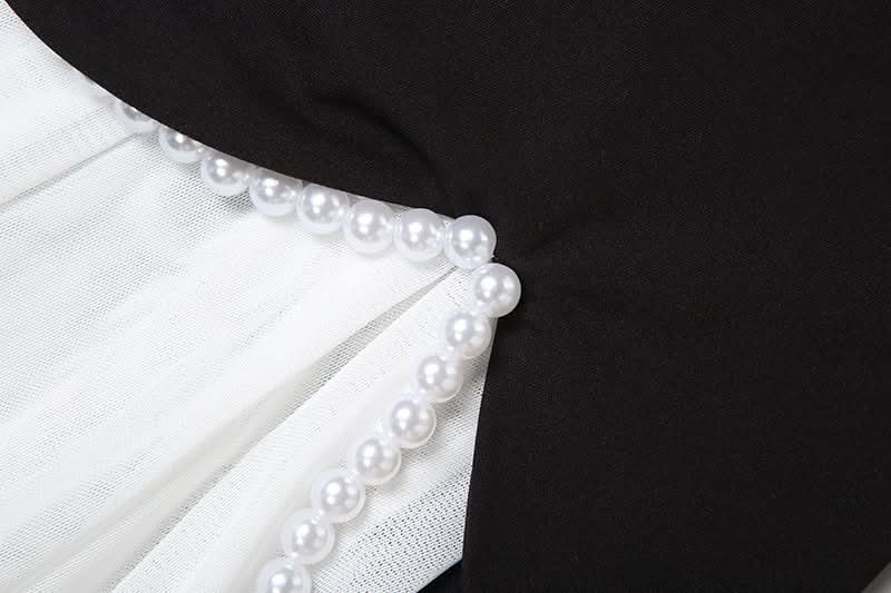 Chic Black & White Strapless Pearl Maxi Dress - Elegant Holiday Event Gown