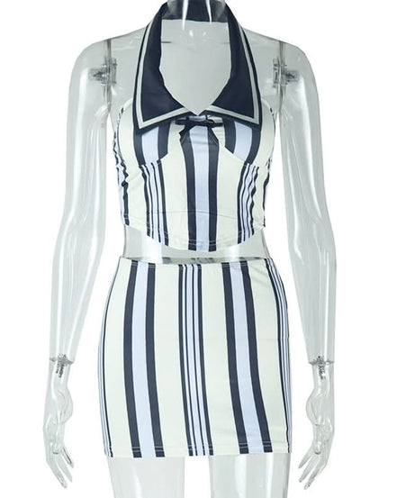 Chic Striped Halter Top & Mini Skirt Set - Your Go-To for Fall Events & Warm Getaways