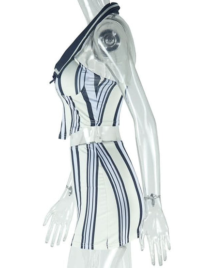 Chic Striped Halter Top & Mini Skirt Set - Your Go-To for Fall Events & Warm Getaways