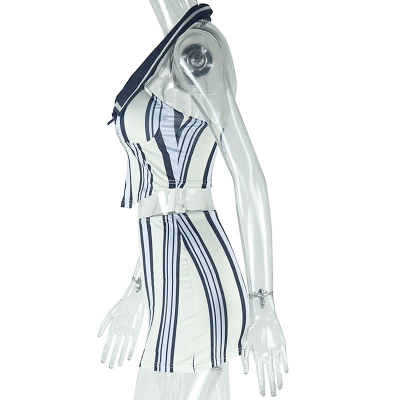 Chic Striped Halter Top & Mini Skirt Set - Your Go-To for Fall Events & Warm Getaways