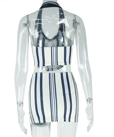 Chic Striped Halter Top & Mini Skirt Set - Your Go-To for Fall Events & Warm Getaways