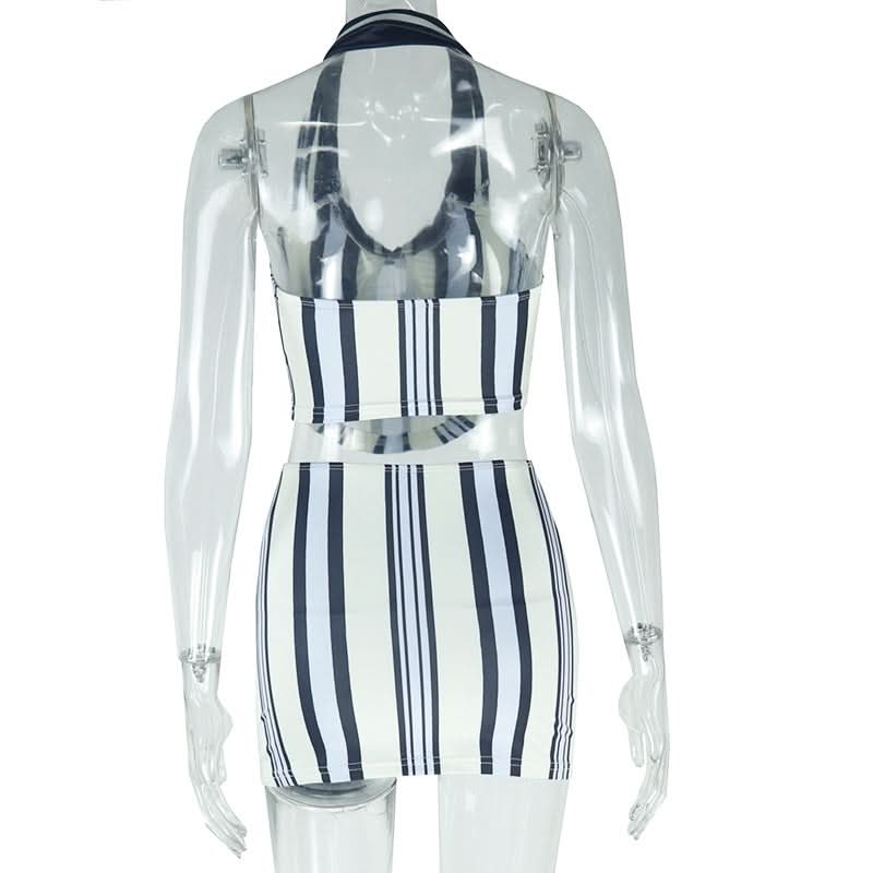 Chic Striped Halter Top & Mini Skirt Set - Your Go-To for Fall Events & Warm Getaways