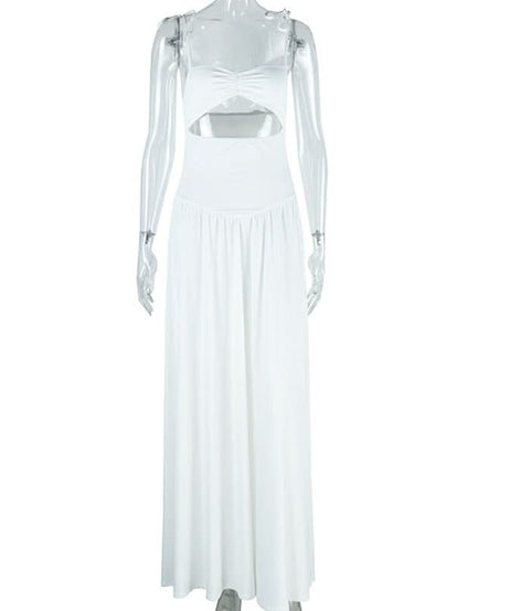 Chic White Two-Piece Maxi Set: Tie-Strap Crop Top & High-Waist Voluminous Skirt | Resort & Holiday Ready