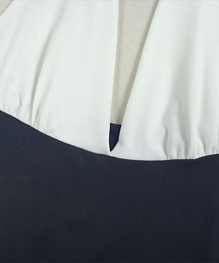 Coastal Chic Halter Maxi Dress – Two-Tone Navy & White for Resort & Fall Getaways