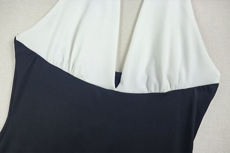 Coastal Chic Halter Maxi Dress – Two-Tone Navy & White for Resort & Fall Getaways