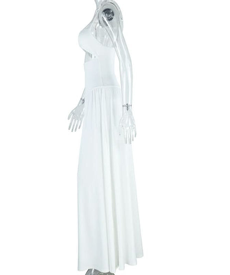 Chic White Two-Piece Maxi Set: Tie-Strap Crop Top & High-Waist Voluminous Skirt | Resort & Holiday Ready