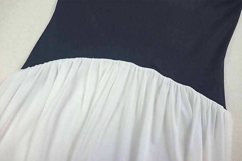 Coastal Chic Halter Maxi Dress – Two-Tone Navy & White for Resort & Fall Getaways