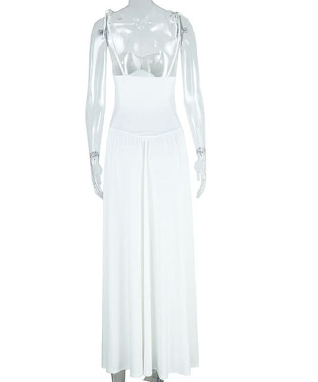 Chic White Two-Piece Maxi Set: Tie-Strap Crop Top & High-Waist Voluminous Skirt | Resort & Holiday Ready