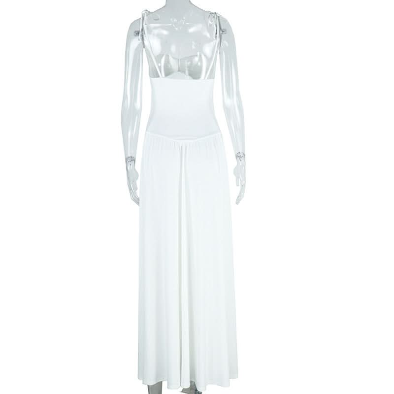 Chic White Two-Piece Maxi Set: Tie-Strap Crop Top & High-Waist Voluminous Skirt | Resort & Holiday Ready