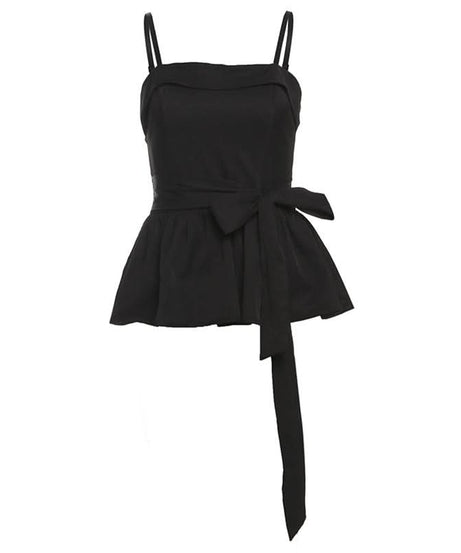 Chic Black Peplum Cami Top with Self-Tie Bow – Your Flattering Fall & Holiday Staple