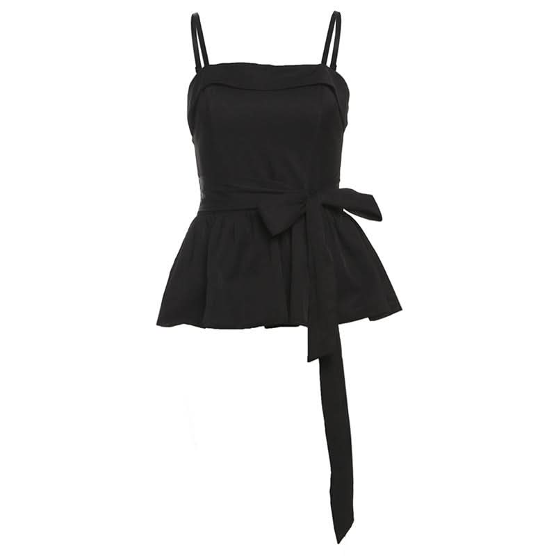 Chic Black Peplum Cami Top with Self-Tie Bow – Your Flattering Fall & Holiday Staple
