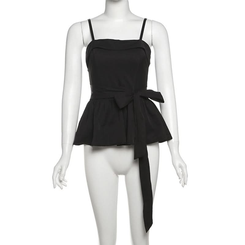 Chic Black Peplum Cami Top with Self-Tie Bow – Your Flattering Fall & Holiday Staple