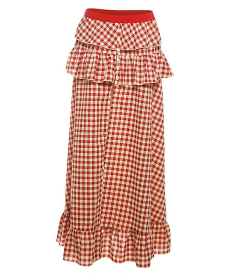 Chic Fall Gingham Ruffle Maxi Skirt - High Slit & Boho Style
