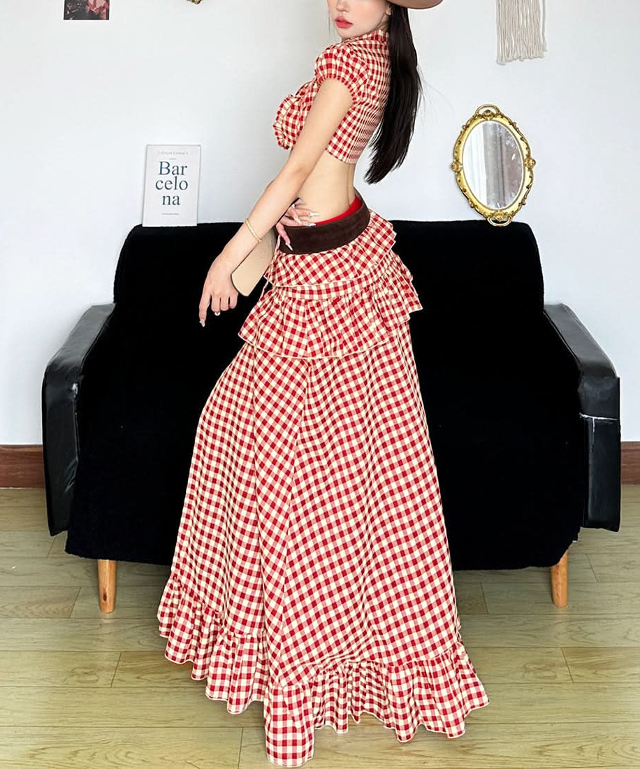 Red Gingham Ruffle Crop Top - Fall Festival & Western Chic