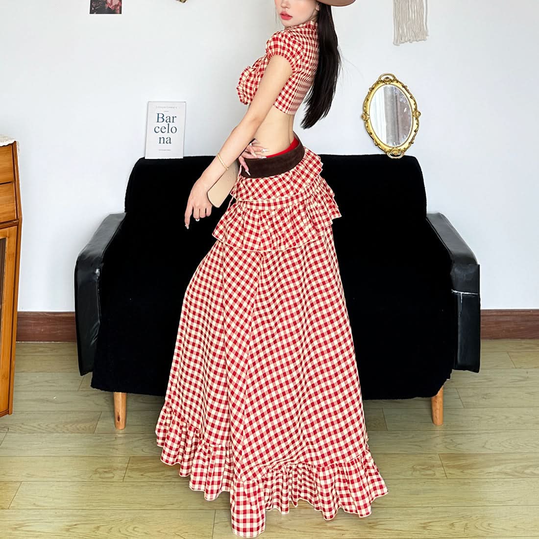 Red Gingham Ruffle Crop Top - Fall Festival & Western Chic