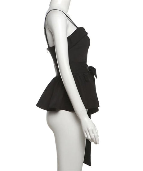 Chic Black Peplum Cami Top with Self-Tie Bow – Your Flattering Fall & Holiday Staple