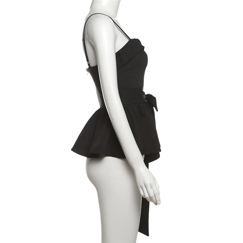 Chic Black Peplum Cami Top with Self-Tie Bow – Your Flattering Fall & Holiday Staple