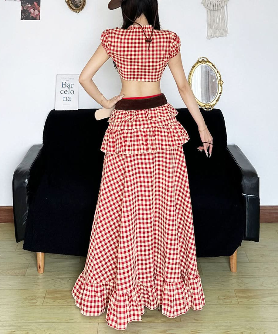 Red Gingham Ruffle Crop Top - Fall Festival & Western Chic