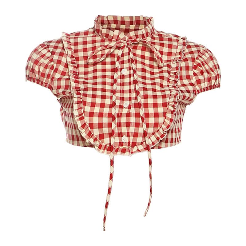 Red Gingham Ruffle Crop Top - Fall Festival & Western Chic