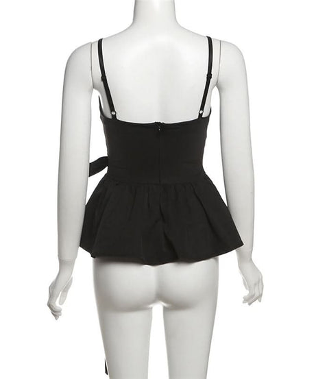 Chic Black Peplum Cami Top with Self-Tie Bow – Your Flattering Fall & Holiday Staple