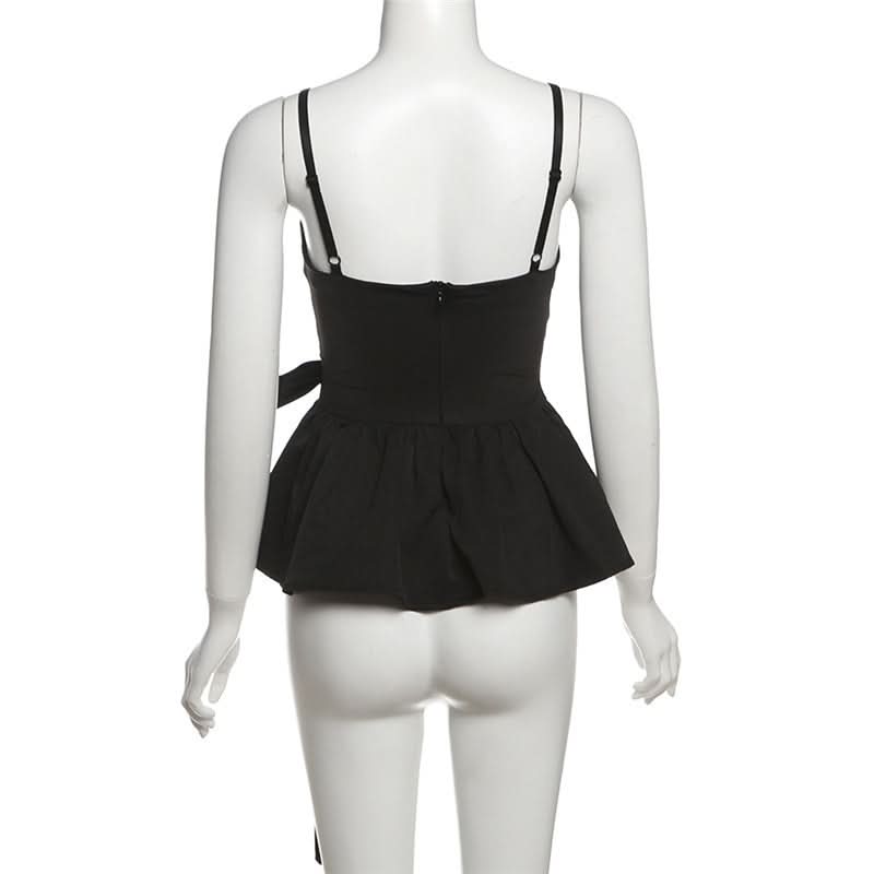 Chic Black Peplum Cami Top with Self-Tie Bow – Your Flattering Fall & Holiday Staple
