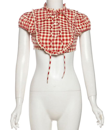 Red Gingham Ruffle Crop Top - Fall Festival & Western Chic