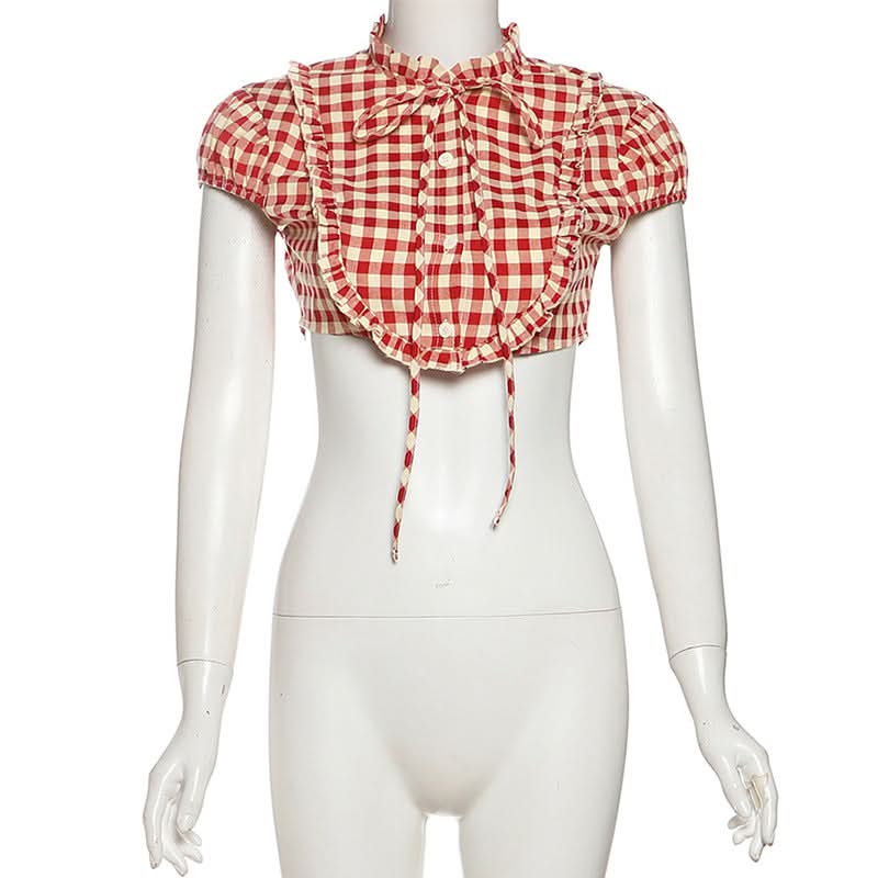 Red Gingham Ruffle Crop Top - Fall Festival & Western Chic