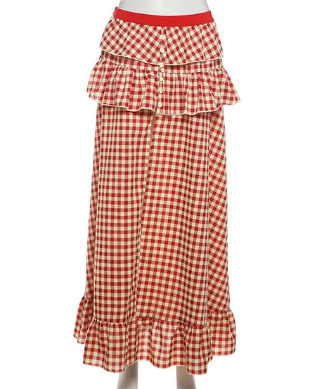 Chic Fall Gingham Ruffle Maxi Skirt - High Slit & Boho Style