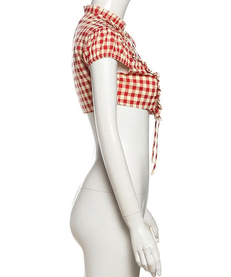 Red Gingham Ruffle Crop Top - Fall Festival & Western Chic