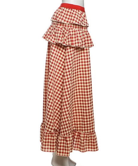 Chic Fall Gingham Ruffle Maxi Skirt - High Slit & Boho Style
