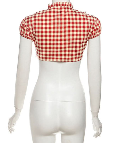 Red Gingham Ruffle Crop Top - Fall Festival & Western Chic