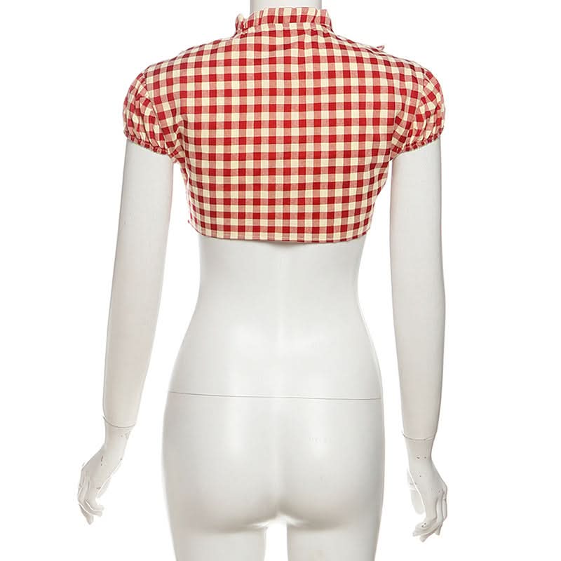 Red Gingham Ruffle Crop Top - Fall Festival & Western Chic