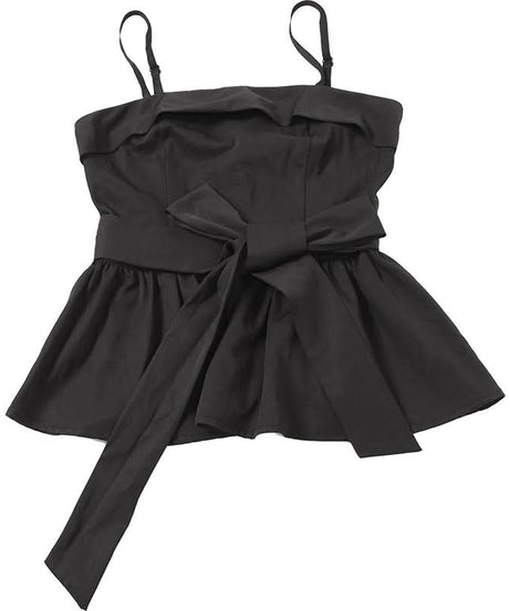Chic Black Peplum Cami Top with Self-Tie Bow – Your Flattering Fall & Holiday Staple