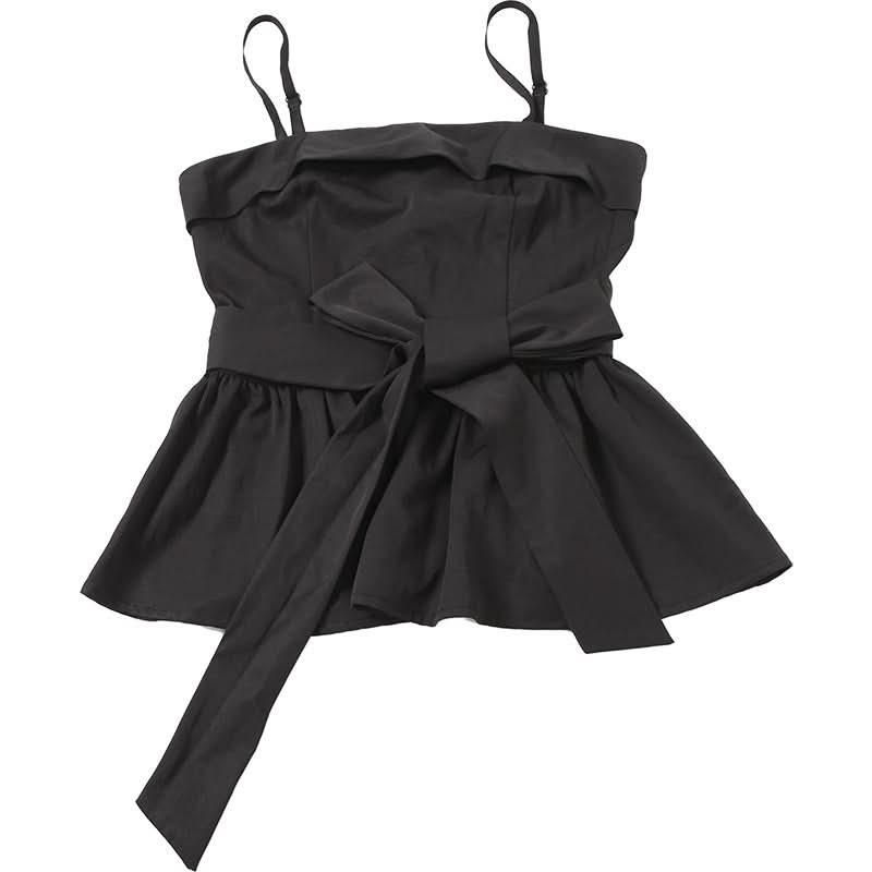 Chic Black Peplum Cami Top with Self-Tie Bow – Your Flattering Fall & Holiday Staple
