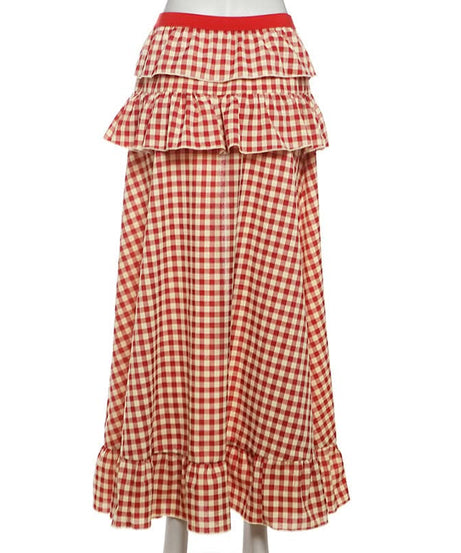 Chic Fall Gingham Ruffle Maxi Skirt - High Slit & Boho Style