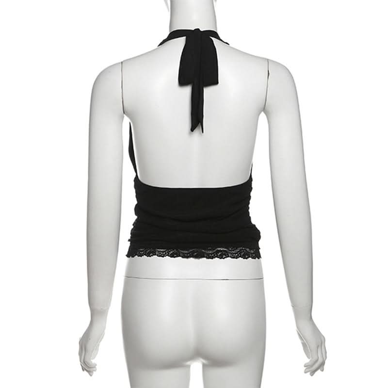 Siren Red Halter V-Neck Backless Top with Lace Hem - Your Essential for Fall & Holiday Parties