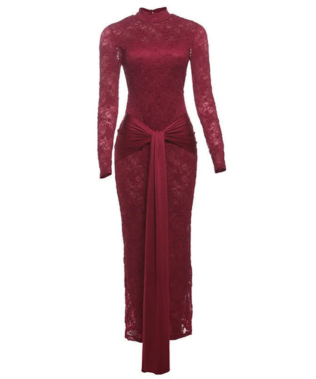 Show-Stopping Black Lace Backless Maxi Dress with Knotted Waist - Perfect for Fall & Holiday Glamour