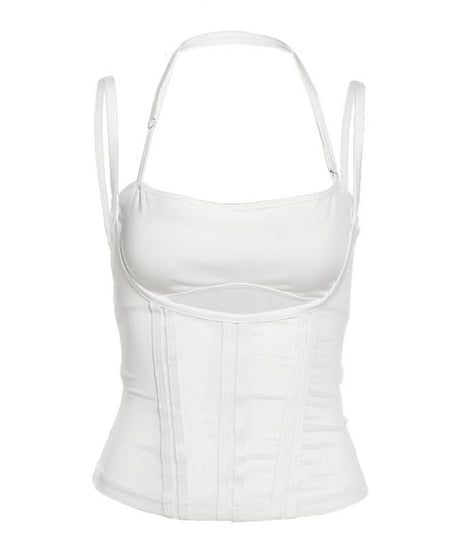 Sleek White Halter Cutout Corset Top - Your Essential for Fall Nights & Party Glam