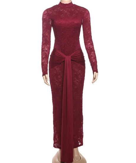 Show-Stopping Black Lace Backless Maxi Dress with Knotted Waist - Perfect for Fall & Holiday Glamour